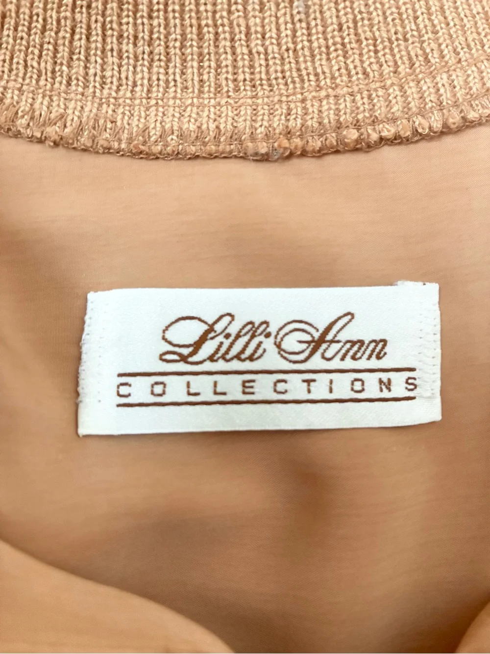 Vintage 80s Lilli Ann Collections Knit Collar Polo Blouse Top Tan Camel Size M